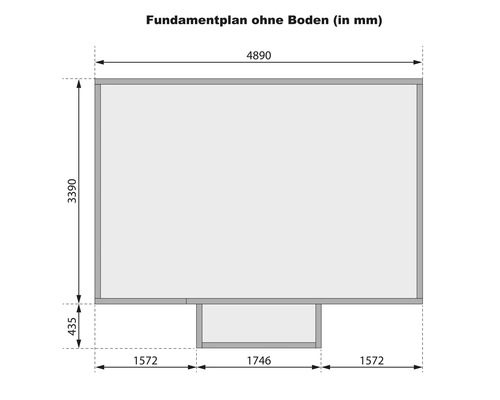 Fundamentplan ohne Boden mit Maßangaben in Millimeter