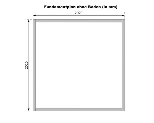 Fundamentplan ohne Boden, Abmessungen 2020 Millimeter
