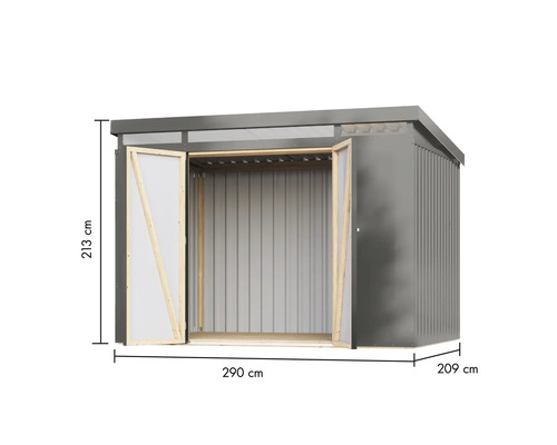 Metall Gerätehaus mit den Maßen 290 x 209 x 213 cm