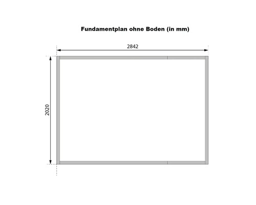 Fundamentplan ohne Boden mit den Maßen 2842 x 2020 Millimeter