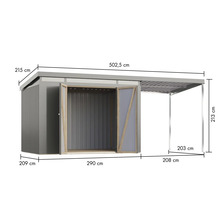 Abbildung einer Gerätehausansicht mit Maßangaben