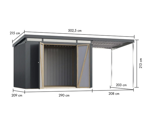 Abmessungen eines Gerätehauses mit Anbau