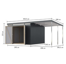 Abbildung eines Gerätehauses mit den Maßangaben