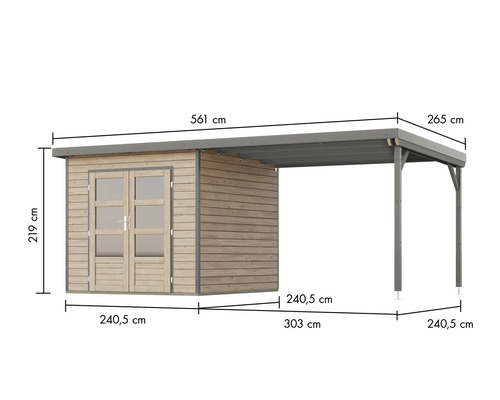 Abmessungen eines Holzgartenhauses mit Carport