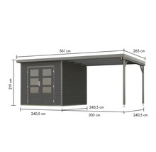 Abmessungen von Gartenhaus mit Anbau