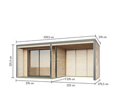 Abbildung eines Gartenhauses mit Maßangaben