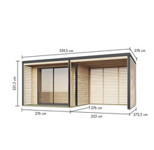 Illustration einer Gartenlounge mit Abmessungen