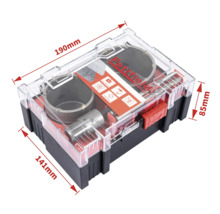 Partfield Dosenbohrer Set in transparenter Box mit Größenangaben
