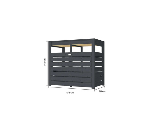Mülltonnenbox aus Holz mit den Maßen 143 cm x 158 cm x 88 cm