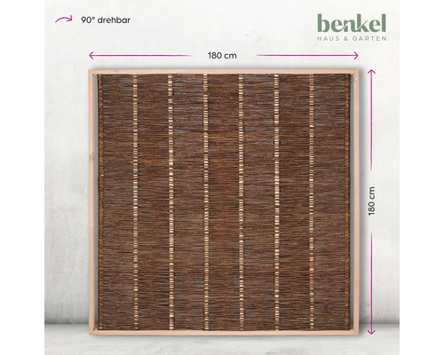 Quadratischer Sichtschutz aus Weide mit Holzrahmen, 180 cm x 180 cm, drehbar, Benkel Logo