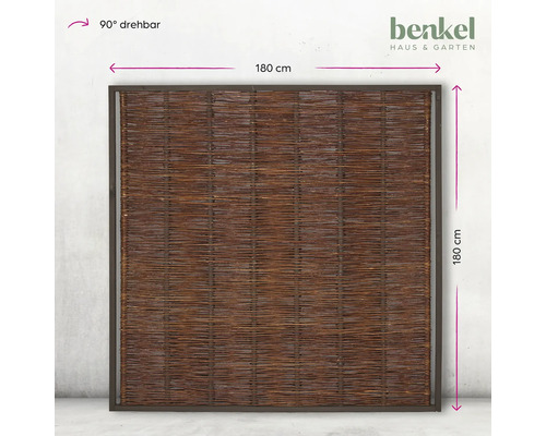 Blickdichtes Weidenzaunelement mit Rahmen, drehbar um 90 Grad, Größe 180 cm