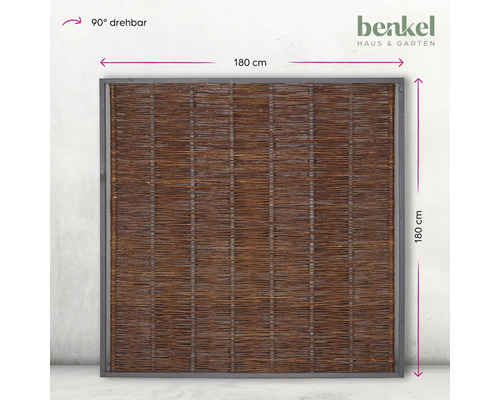 Gartenzaun aus Weide, 180 mal 180 Zentimeter, 90 Grad drehbar