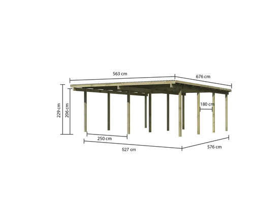 Abbildung eines Holzcarports mit Maßangaben