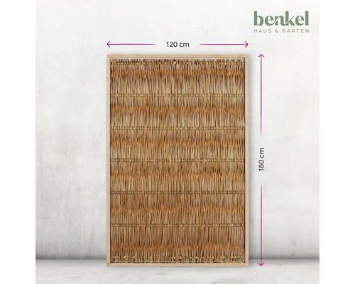 Dekorativer Sichtschutz aus Weide mit Holzrahmen, Abmessungen 120 cm x 180 cm