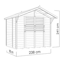 Abbildung eines Gartenhauses mit Maßangaben