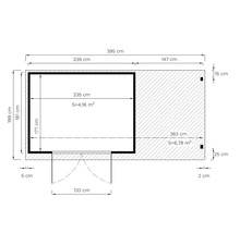 Grundriss mit Maßangaben in Zentimetern und Flächenangaben in Quadratmetern