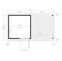 Grundrisszeichnung mit Abmessungen eines Gartenhauses