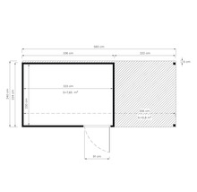 Grundriss eines Gartenhauses mit Maßangaben