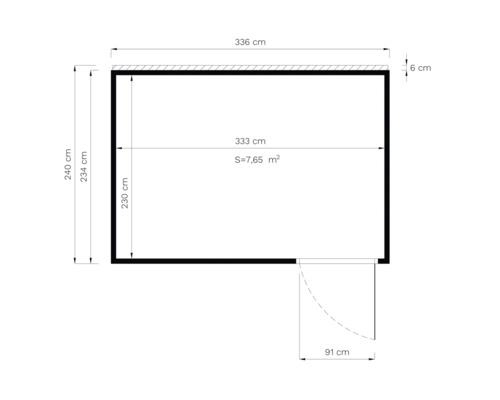 Grundriss mit Abmessungen: 240 Zentimeter hoch, 336 Zentimeter breit, Fläche 7,65 Quadratmeter