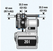 Illustration einer Hauswasserwerk-Anlage mit Größenangaben