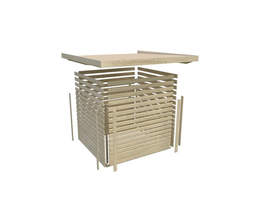 Explosionszeichnung eines Gartenhauses aus Holz