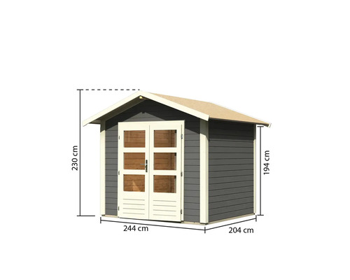 Gartenhaus mit Doppeltür und Maßangaben