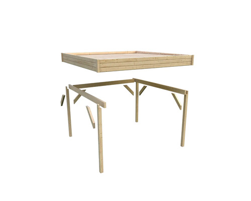 Holzkonstruktion für ein Gartenhaus oder eine Pergola im Rohbau