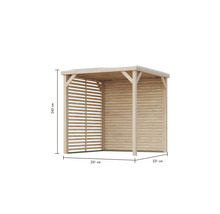 Holzpavillon mit den Maßen 231 mal 231 mal 243 Zentimeter.