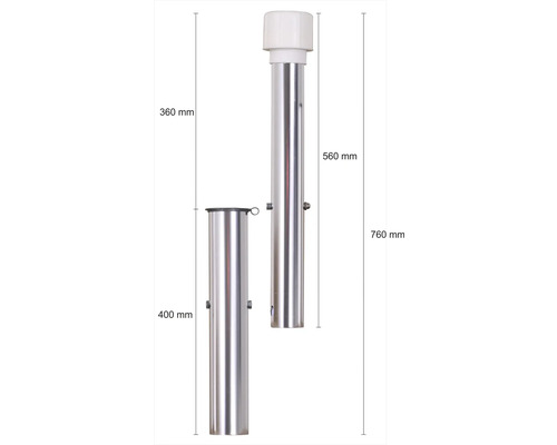 Edelstahl Standaschenbecher mit den Maßen 760 mm und 400 mm