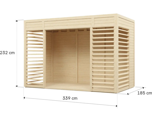 Holz Gartenhaus mit den Maßen 232 x 339 x 185 cm