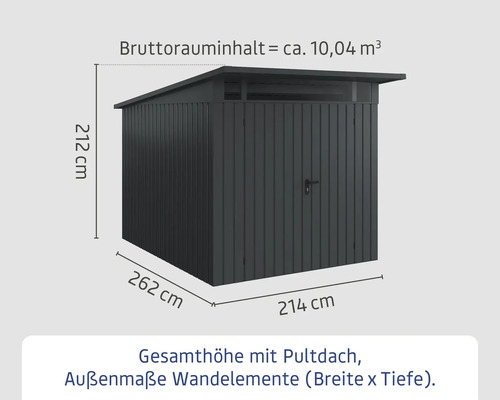 Abmessungen eines Gerätehauses mit Pultdach