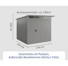 Abmessungen eines Gerätehauses mit Pultdach