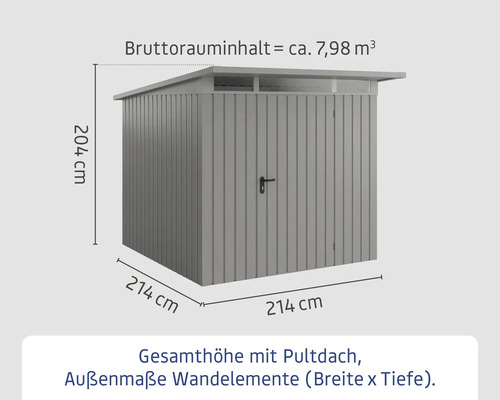 Abmessungen eines Gerätehauses mit Pultdach