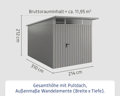 Abmessungen eines Gerätehauses mit Pultdach