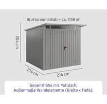 Gartenhaus mit Pultdach und Maßangaben