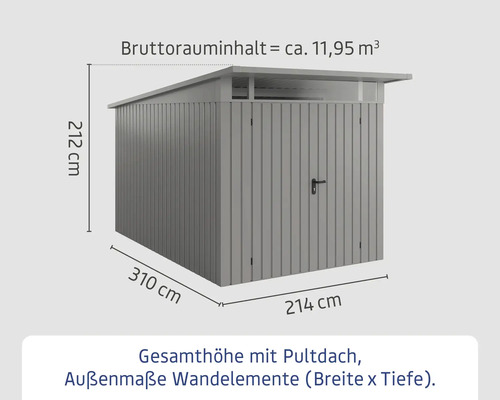 Abmessungen Gerätehaus mit Pultdach