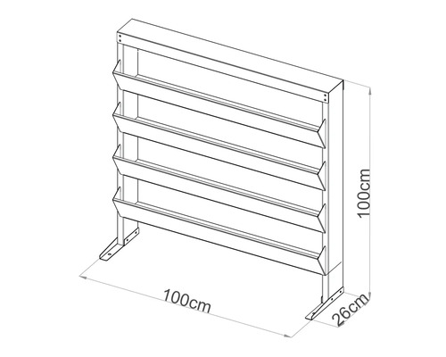 Zeichnung eines 100 mal 100 Zentimeter großen und 26 Zentimeter tiefen Pflanzregals.