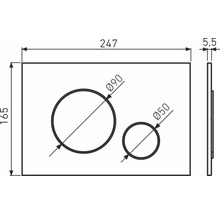 Technische Zeichnung einer Platte mit zwei Bohrungen, Durchmesser 90 mm und 50 mm, Maße 247 mm x 165 mm