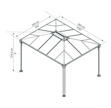 Technische Zeichnung eines Pavillons mit Maßangaben