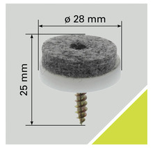 Filzgleiter mit Schraube, Durchmesser 28 Millimeter