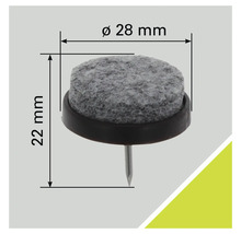Filzgleiter mit Nagel, Durchmesser 28 mm, Höhe 22 mm