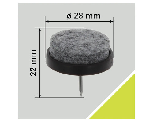 Filzgleiter mit Nagel, Durchmesser 28 mm, Höhe 22 mm
