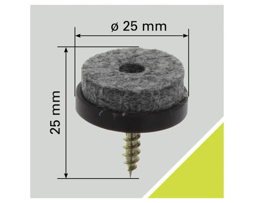 Filzgleiter mit Schraube, Durchmesser 25 Millimeter