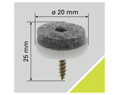 Filzgleiter mit Schraube, Durchmesser 20 Millimeter, Gesamtlänge 25 Millimeter