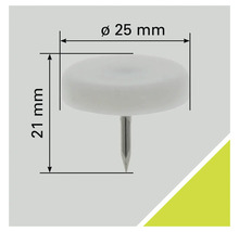 Möbelgleiter mit Nagel, Durchmesser 25 mm, Höhe 21 mm