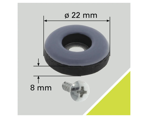 Möbelgleiter mit Schraube, Durchmesser 22 mm