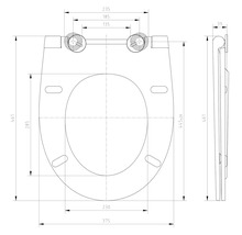 Technische Zeichnung eines WC-Sitzes mit Bemaßung