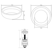 Technische Zeichnung eines Waschbeckenstöpsels mit den Maßen 95 Millimeter, 50 Millimeter, 28 Millimeter, 25 Millimeter und 74 Millimeter.
