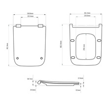 Technische Zeichnung eines WC-Sitzes mit Bemaßung