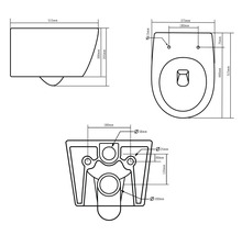 Technische Zeichnung eines Wand-WCs mit Maßangaben
